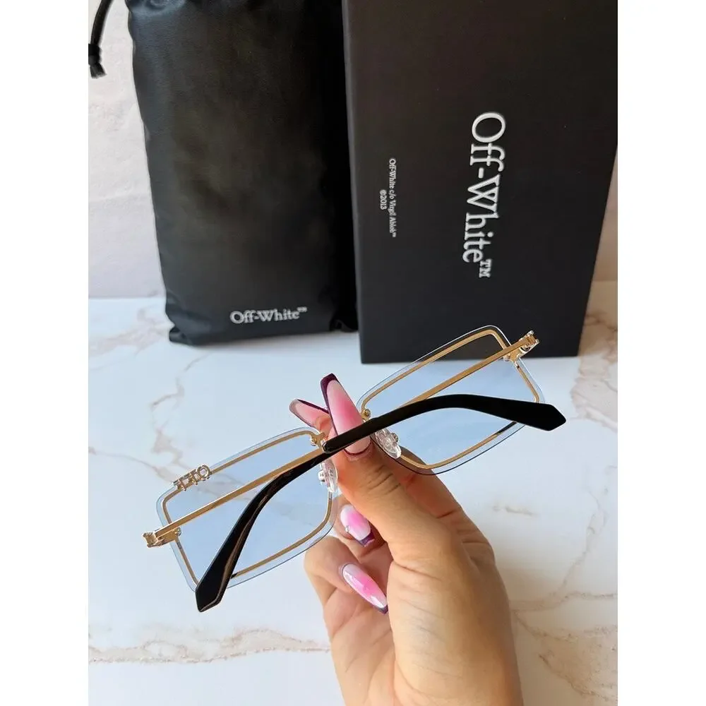 NEW Off White Tampa Gold Blue Rimless Unisex Sunglasses